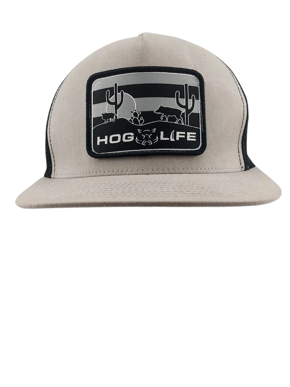 Hog Life Mens Grey Prey Trucker Black Mesh Snap Close Cap Hat - Men Accessories